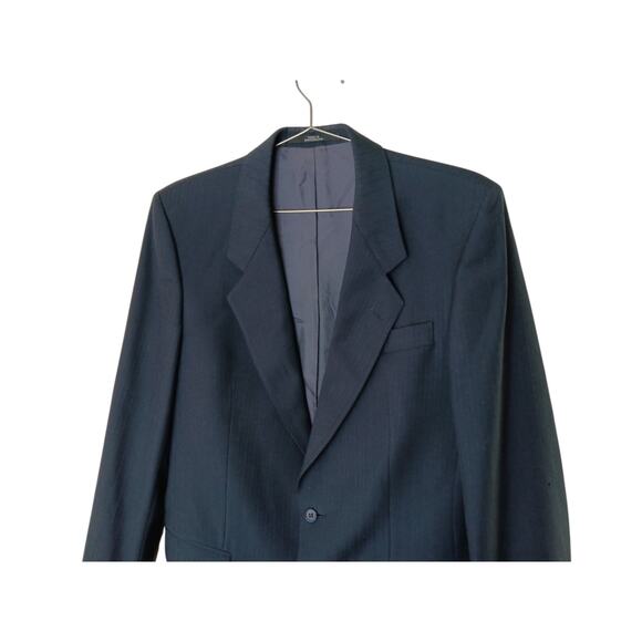 Cecil Gee Navy Blue Blazer Jacket 48 Made in Switzerland Viscose Pinstripe Hole - Picture 6 of 16